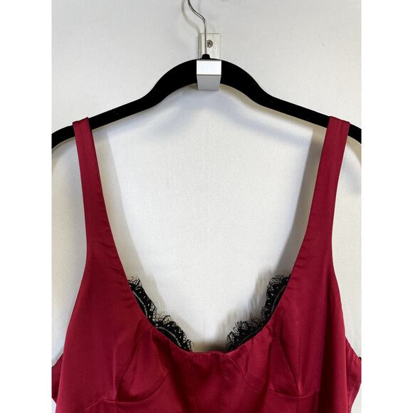 FAME AND PARTNERS Ara Satin Mermaid Gown Dress Lace Trim Burgundy Size 14 - Picture 2 of 10